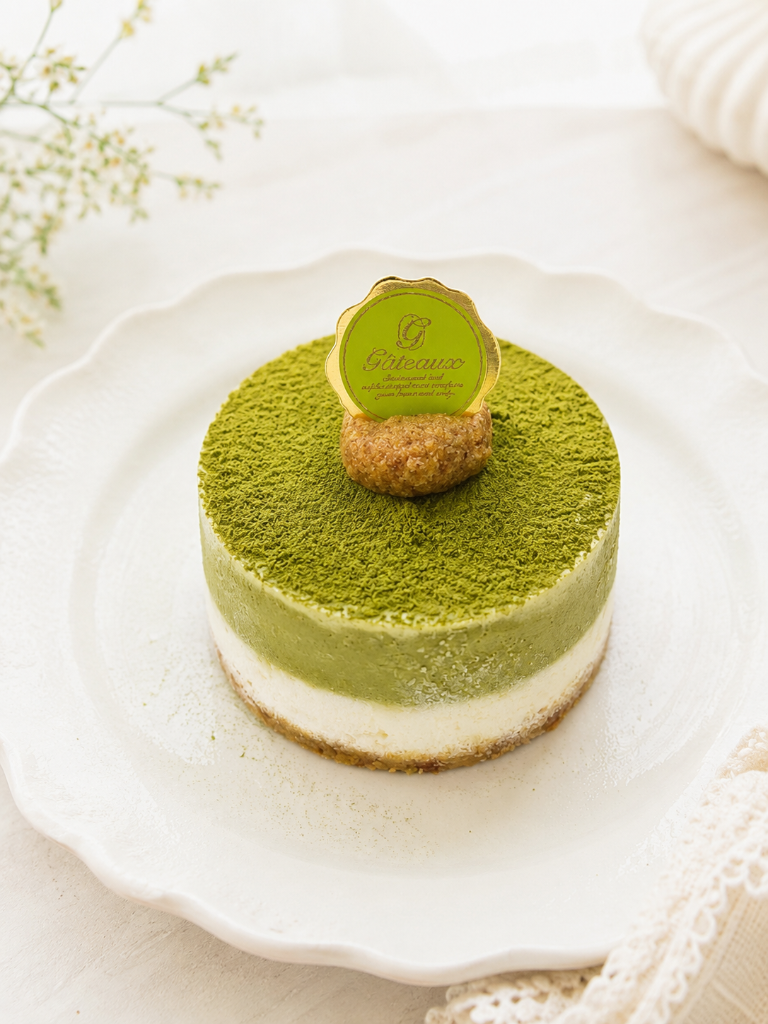 Slice of raw vegan matcha cake